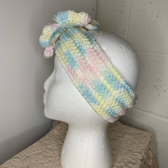 Handmade Crochet Pastel Headband with Flower - Picture 3 of 5